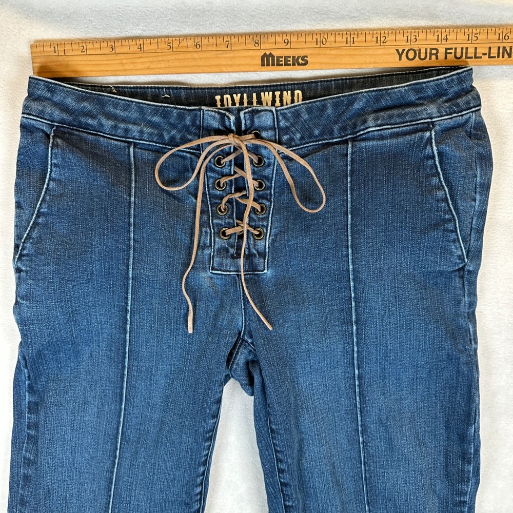 Idyllwind Miranda Lambert Blue Lace Up Front Flare Jeans Size 10/34 70s Western - Picture 2 of 10